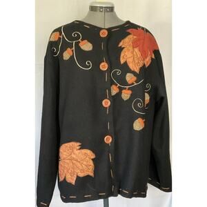 CuTe Long Sleeve Leaves & Acorns Fall Jacket Cardigan Sweater
